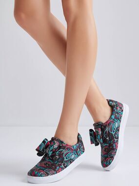 ☔️🔸️Black Metallic Floral Brocade Moira-05 Bow Shoes Size 8